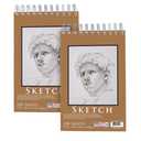 U.S. Art Supply 5.5"x8.5" Top Spiral Bound Sketch Book,100 Sheets 2-Pack
