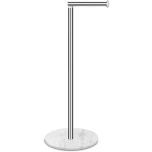 Toilet Paper Holder Stand with Marble Base, Free Standing Natural Stone Base Tissue Paper Storage with Reserve, Silver Space Toilet Bath 4 Rolls Holder for Bathroom/Kitchen Countertop