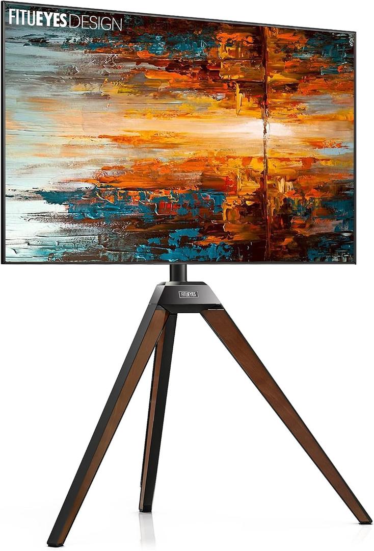 FITUEYES Design Corner TV Stand for 32-65 Inch LED LCD Screens, Tripod Easel TV Stand Modern TV Floor Mount Swivel with Concealed Storage for Bedroom/Living Room, Picasso Series