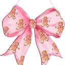 Pink Christmas Gingerbread Man Coquette Bows Wooden Hanging Sign Cute Preppy Aesthetic Wall Art Bowknot Welcome Door Sign Cute Season Decor for Xmas Room Decor