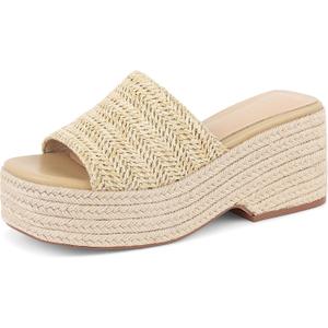 Erocalli Women's Espadrilles Platform Sandals Wedges Slides Sandals Open Toe Fashion Summer Outdoor Beach Sandals, Size 10