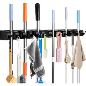Broom and Mop Holder, Wall Mounted Organizer Mop and Broom Storage Tool Rack with 5 Ball Slots and 6 Hooks (2Pack)