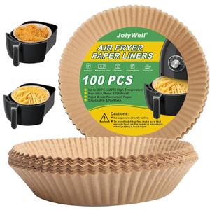 Air Fryer Paper Liner, Unbleached & Biodegradable Material, Disposable Non-stick Parchment Paper for Frying, Baking, Roasting & Grilling (100Pcs-6.3")