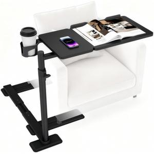 Height Adjustable OverCouch Armrest Table Tray  Tilting Top Swivel Table for Recliner, Sofa, Laptop, Slide Under Side Table for Eating, Reading, Snacking, Recovery Use (Black)