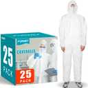 25PACK Disposable Protective Coveralls, Heavy Duty Full Body Painters Suit for Men & Women with Elastic Wrists, Ankles and Hood- Breathable & Waterproof-X-Large