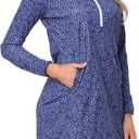 HDE Beach Coverups for Women UPF 50 Long Sleeve Swim Cover Up Dress with Hood Quick Dry Sun Protection Tunic with Pockets (Large, Navy Ditsy Floral)