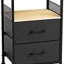 Nightstand with Fabric Drawers, 2-Tier Storage Side Table,End Table with Open Shelf, Night Stand for Living Room, Natural and Black