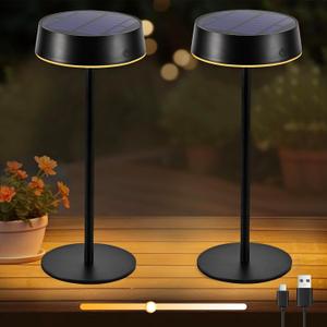 Lacasa Cordless Solar Table Lamps Rechargeable, 2 Pack Touch Dimmable Battery Operated Table Lamp, 200LM 3 Modes LED Desk Lamp IP67 Waterproof Portable Lamp Table Night Light for Indoor and Outdoor