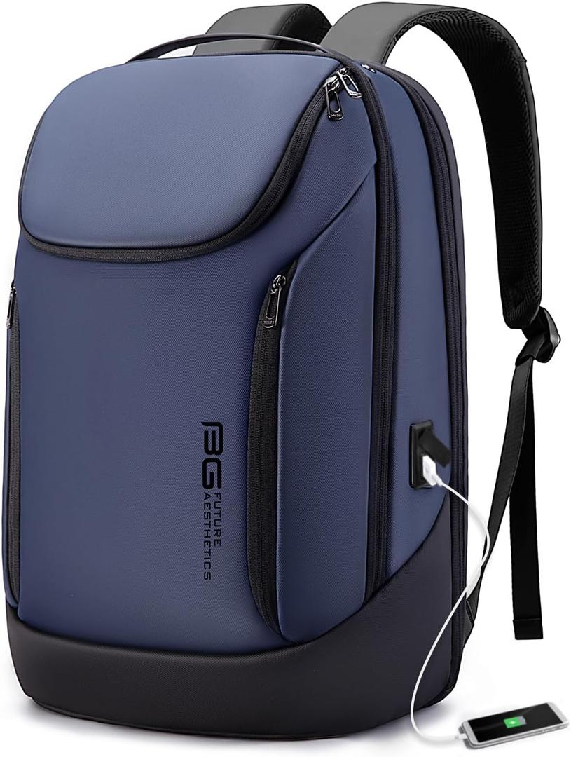 BANGE Business Smart Backpack Waterproof fit 15.6 Inch Laptop Backpack with USB Charging Port, Travel Durable Backpack (Large, Blue)