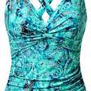 Women Underwire Tankini Top Only - Tummy Control Bathing Suit Top Twist Front Swim Top Criss Cross Back Swimsuit 2025 (Blue, M)
