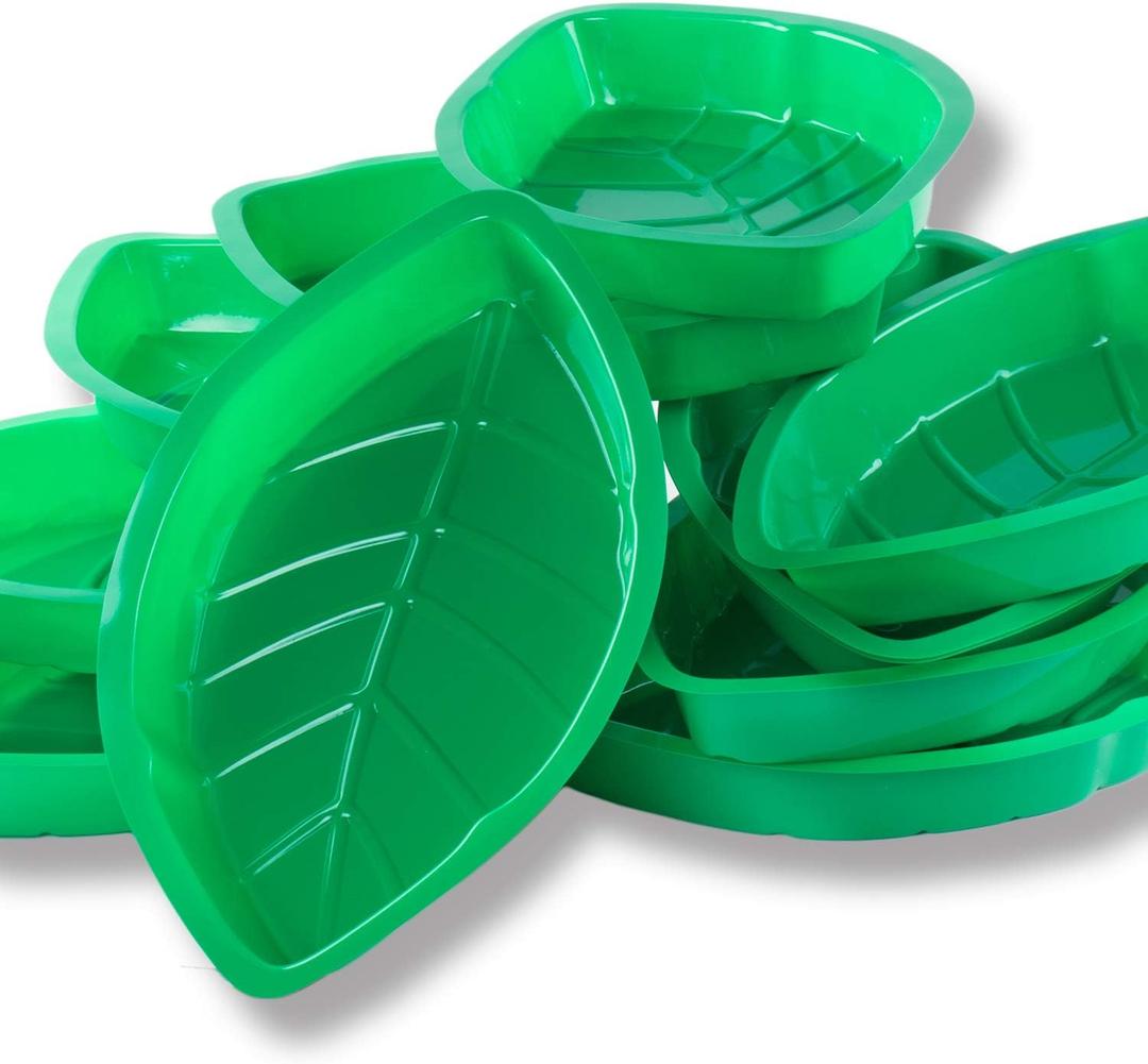 Super Z Outlet Palm Leaf Hawaii Style Food Reusable Snack Tray, Cookies, Chips, Candy Dip for Jungle Island Themed Party Decorations Platter (3 Pack, 11.75" x 8.5" Inches)