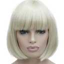 Lydell 8" Straight Short Bob Hair Flat Bangs Cute Central Dot Skin Top Heat Resistant Synthetic Wigs (614 Pale Blonde)