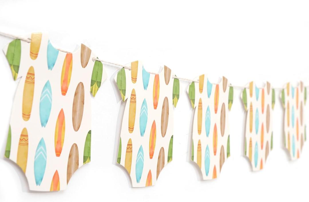 Surf Bodysuit Banner - Surf The Big One Banner,Ocean Baby Shower Decoration,Surfing Baby Shower Bunting (surf)
