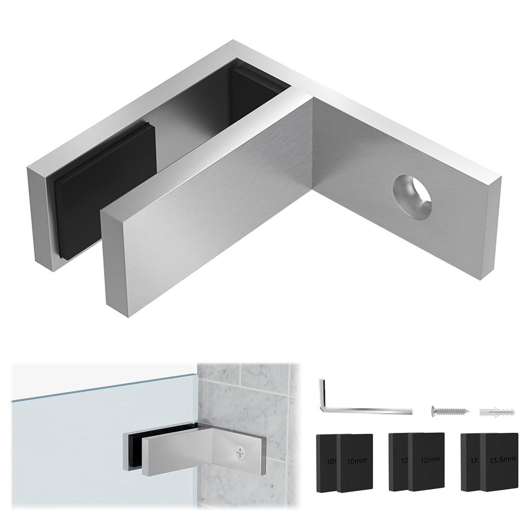 1 Pack Railing Wall to Glass Clamp, F Shape Stainless Steel 304 Bracket for Indoor & Outdoor, Brushed Finish Railing Glass Clip Holder for Fence, Balustrade, Balcony Deck