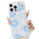 NITITOP Compatible with iPhone 12 Pro Max Case Cute Clear Aesthetic Floral Flower Hibiscus Pattern for Girls Women Soft TPU Full Camera Lens Shockproof Protective Phone Cover - Blue