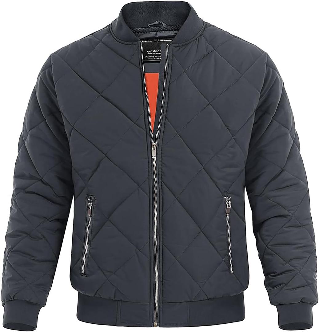 MAGNIVIT Men's Bomber Jacket Winter Fall Quilted Puffer Jacket Warm Padded Coats (XL)