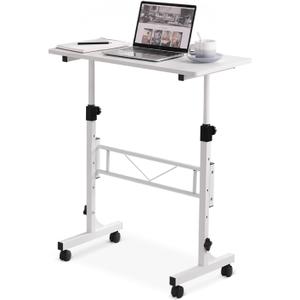 Amztabler Small Standing Desk Adjustable Height, Mobile Stand Up Desk with Wheels, 32 Inch Portable Rolling Desks Conference Room Tables for Walking Pad Treadmill White