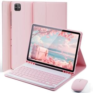 TUNKARMOR for iPad Pro 11 inch M5 M4 Case with Keyboard 2025/2024 Builtin Pencil Holder with Mouse  Pink