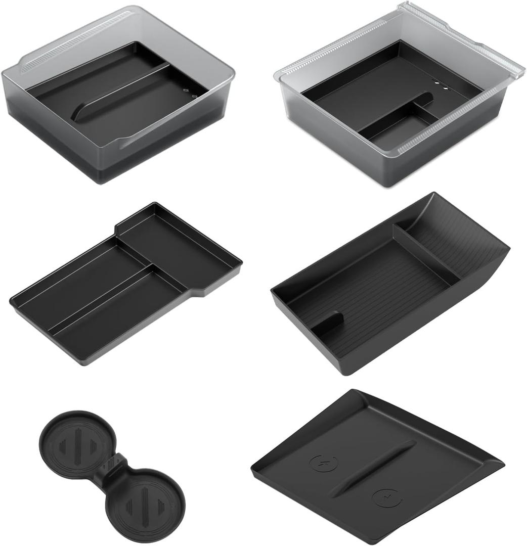 2025 Upgrade Center Console Organizer Tray for Tesla Model Y Juniper Accessories 2026 [Tailor-Made, Non-Slip & Wear-Resistant and Easy to Clean] Durable ABS+Silicone Center Organizer Set - 6Pcs