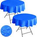 Nasitos 2 Pack Round Vinyl Tablecloth 60 Inch-Vinyl Plastic Blue Table Cloth Flannel Backed, Waterproof Stain Resistant Table Cover, Disposable Tablecloth for Wedding, Graduation Party, Holiday Dinner