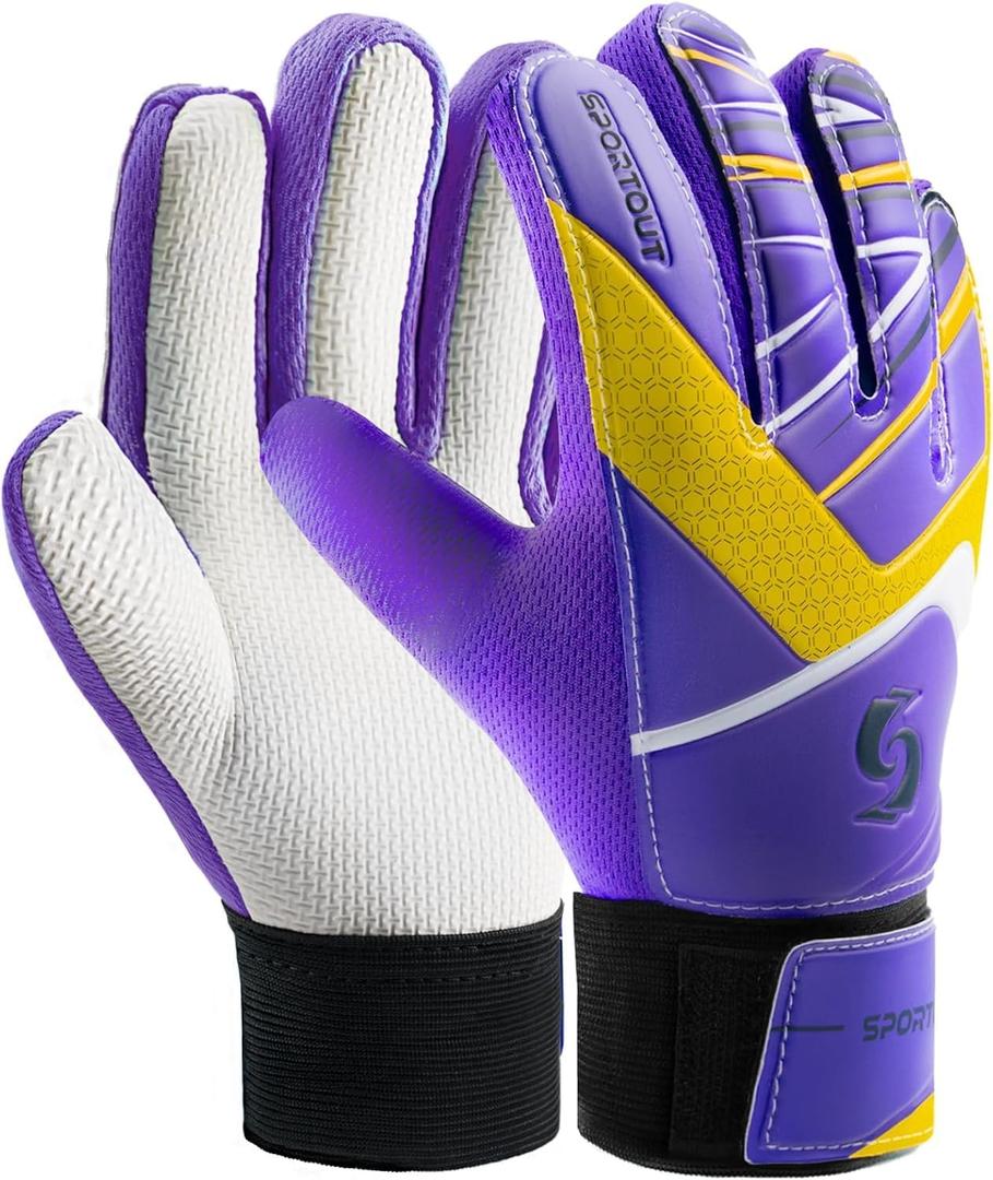 Sportout Kids Goalkeeper Gloves, Soccer Gloves with Double Wrist Protection and Non-Slip Wear Resistant Latex Material to Give Protection to Prevent Injuries (Size 8 Suitable for Adult Small, Purple)