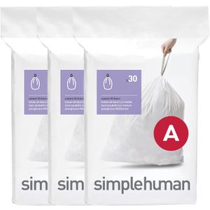 simplehuman Code A 90 Count, Dispenser Pack Custom Fit Liners, Drawstring Trash Bags, 4.5 Liter / 1.2 Gallon, White