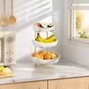 3 Tier Ceramic Fruit Bowl for Kitchen Counter Fruit Basket with Gold Metal Stand, Fruit Holder for Snacks, Nuts, Cakes, Desserts, Bread, Candy Storage