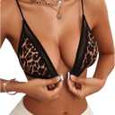 SOLY HUX Women's Sexy Bras Leopard Print Deep V Wireless Bralettes Underwear Front Close Bras for Women (Large)