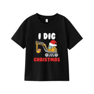 Christmas Shirts for Toddler Boys Girls Kids 2-8 Years, Santa Reindeer Snowman Dinos Truck Short Sleeve Tee, 1-2T, I Dig