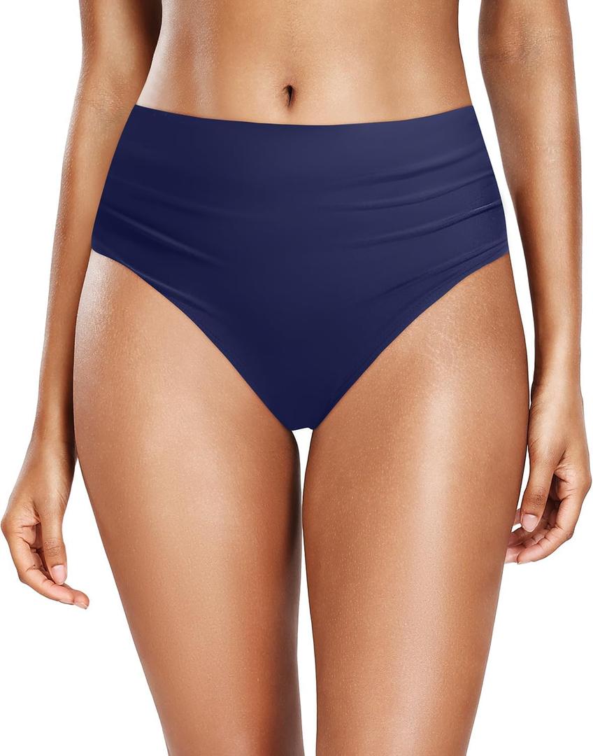 Daci Full Coverage Bikini Bottoms - Mid Rise Bathing Suit Bottoms for Women Tummy Control Swimsuit Bottom (Blue, Medium)