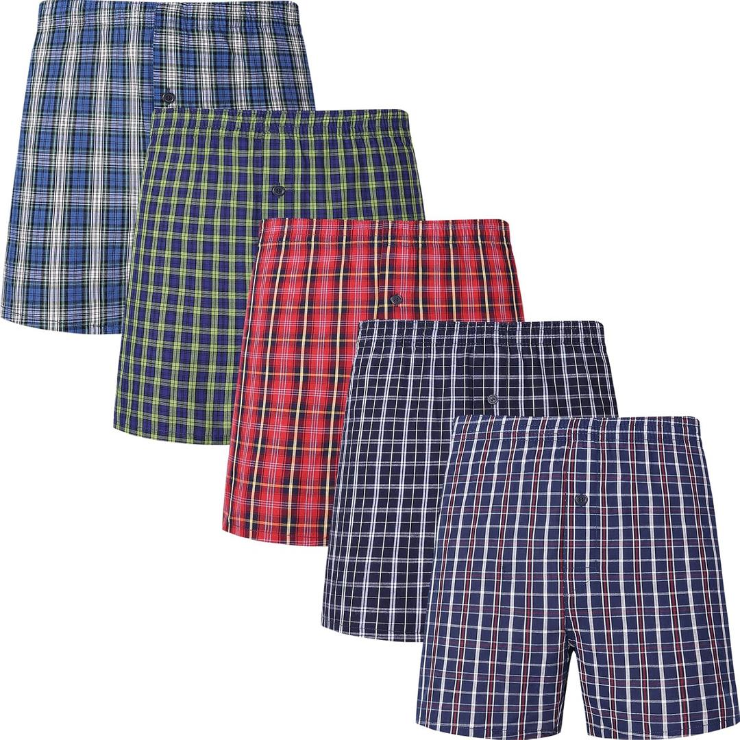 JupiterSecret Men's 100% Cotton Boxer Shorts, Men's Classic Fit Woven Underwear, 5 Pack / 10 Pack (Large)