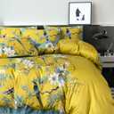 King Duvet Cover Floral Birds Soft Cotton 3 Pieces Bedding Set Chic Garden Tree Branches Flowers Pattern King Duvet Cover Flower with Zipper Closure Luxury Soft Breathable Comfy