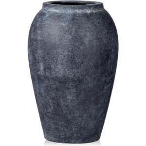 Handmade Flower Vase, 9.6" Tall Terracotta Vase, Vintage Ceramic vase, Rustic Antique Vase Dcor, Wide Mouth, Matte Finish for Home Office Resto Caf Dcor