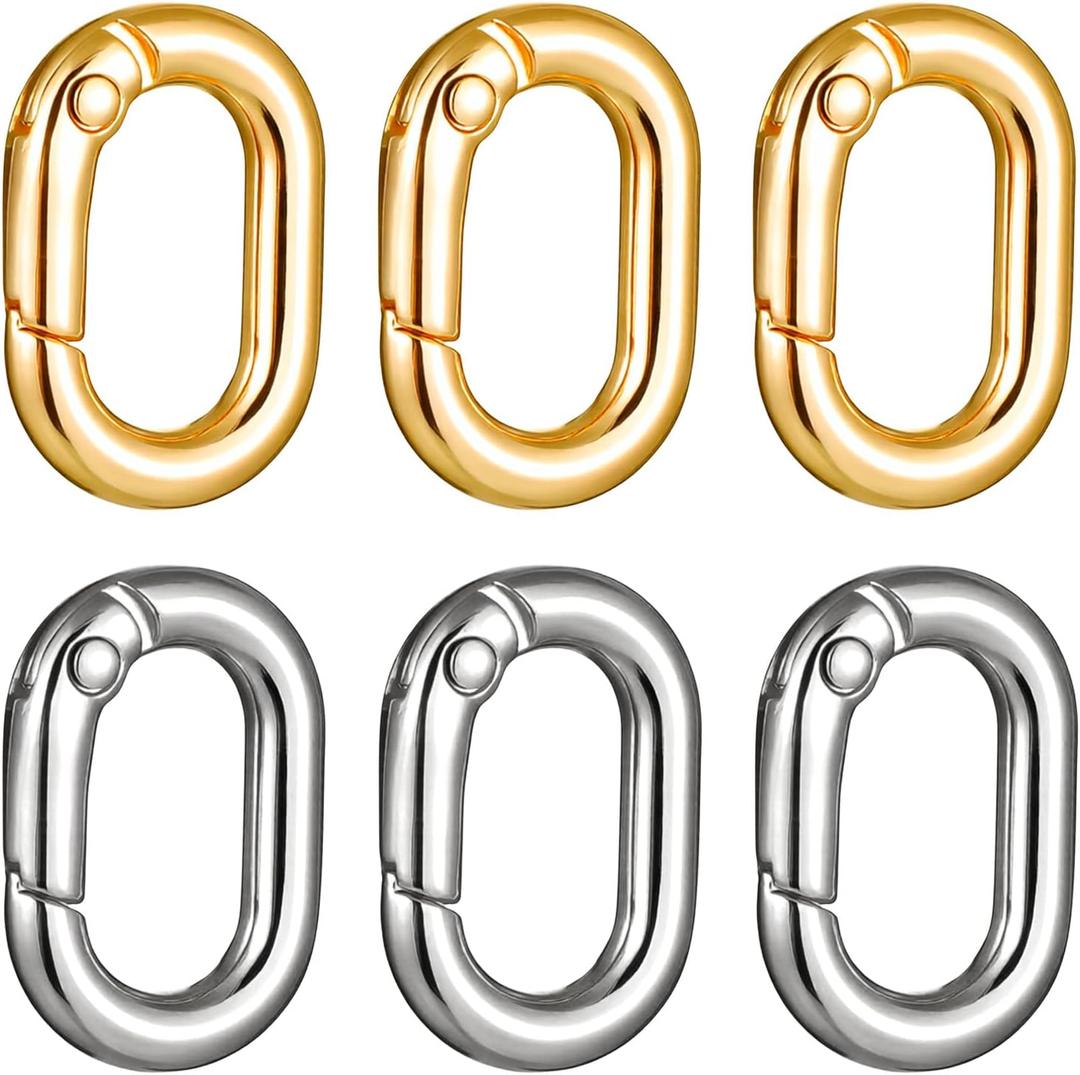 6 Pcs Oval Necklace Clasps,Charm Clasp Pendant Clasp Charm Clips Bracelet Hooks Necklace Enhancer Gold and Silver Spring Ring Clasps for Jewelry Making