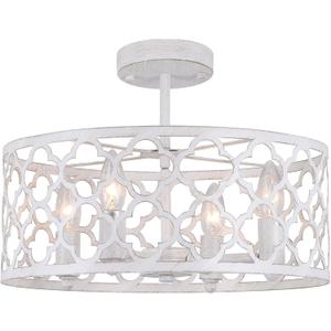 Bargeni Farmhouse Chandelier,15 inch Rustic Ceiling Light Fixture,Antique White Finish,4-Light Dining Room Light Fixture for Kitchen Island,Bedroom,Entryway,Foyer