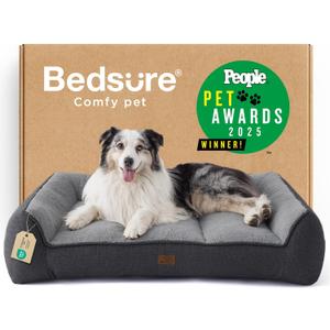 Bedsure SupportMax XL Orthopedic Dog Beds Large Sized Dog - Extra Thick Supportive Dogs Couch with Waterproof Washable Cover, Extra Large Comfort Pet Sofa with Soft Sherpa & Nonskid Bottom, Grey, 42"