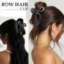 2 x 4 PCS Bow Hair Clips for Women Bow Claw Clip 5" Extra Large Hair Claw Clips for Thick and Long Hair Cute Bows Big Clip (1 Count (Pack of 4), 5" - Black + Leopard)