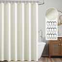 MIULEE Extra Long Waffle Weave Shower Bath Curtain 96 Inches Long with 12 Metal Hooks Modern Washable 260GSM Heavy Fabric Waterproof Thick Cloth Shower Curtains Set for Bathroom Hotel Bathtub,Ivory