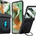 for Motorola Razr 2025 Case/Razr 2024 Case with Magnetic Ring Holder Stand, Full-Body Shockproof Rugged Phone Case with Rear Screen Protector Hinge Protection Case for Moto Razr 2025 Black