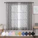 Sheer Charcoal Grey Curtains for Bedroom Living Room 63 Inch Length 2 Panels Set, Soft Airy Light Filtering Geometric Jacquard Clip Curtains Drapes, Modern Rod Pocket, 2Pcs 42" Wx63 L Inch