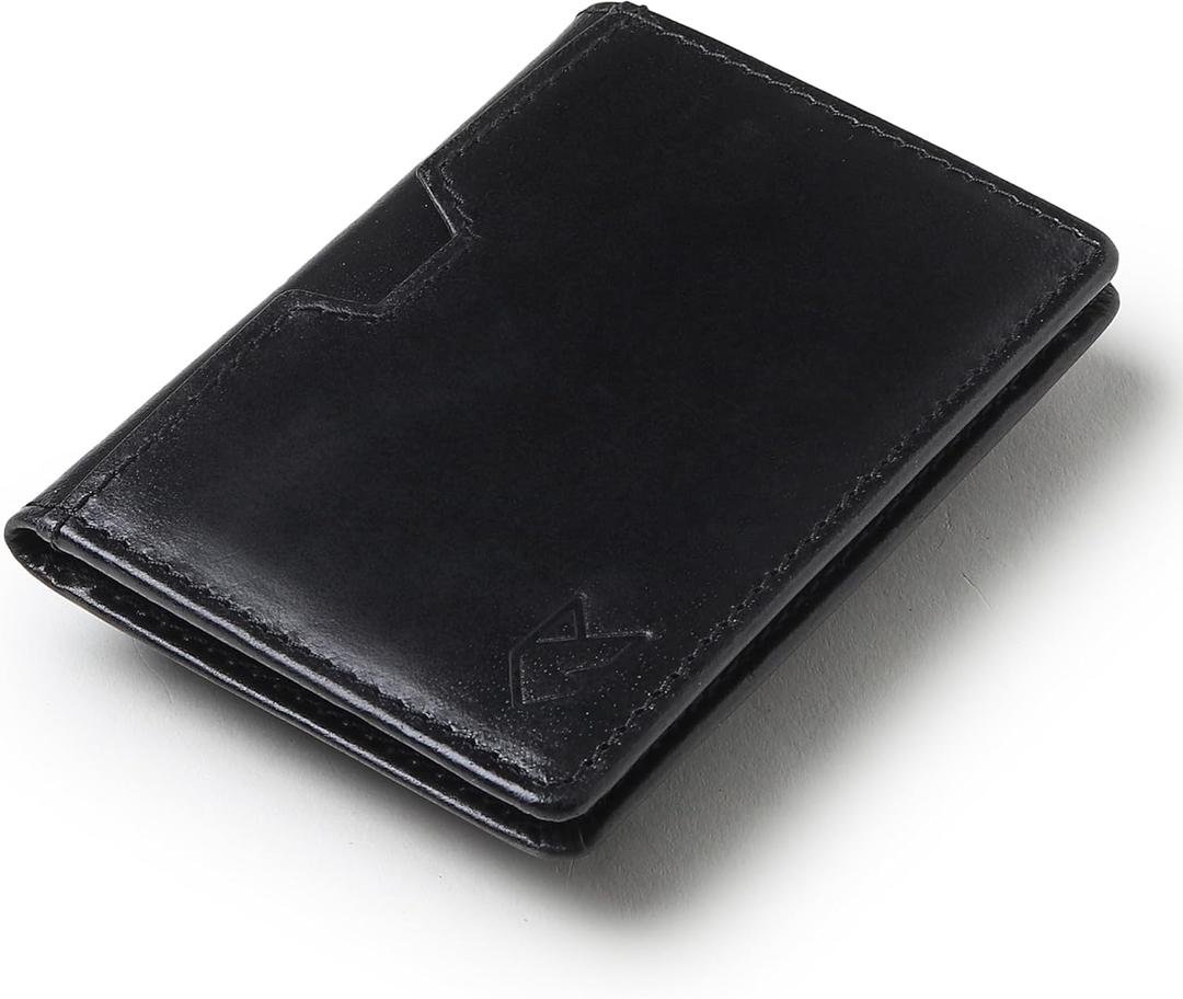 FOXHACKLE Leather Credit Card Holder Wallet for Men and Women, Thin Bifold RFID Blocking Wallet, Slim Front Pocket Minimalist Wallet, Small Card Case (Black)