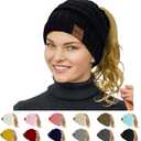 Rosoz 1&2 Packs Ponytail Beanie for Women,Winter Warm Beanie Tail Soft Stretch Cable Knit Messy High Bun Hat