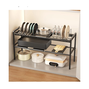 Mustorn Pots and Pans Organizer Under Cabinet, Expandable 2 Tier Under Sink Organizers and Storage Adjustable Height Kitchen Pot and Pan Lid Holder Rack with 12 Dividers Under Cabinet Shelf(Black)