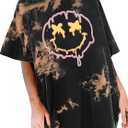 Avanova Women Tie Dye Oversized T Shirts Smiley Face Graphic Tees Short Sleeve Loose Fit Tops Tie Dye Brown W XX-Large (XXL)