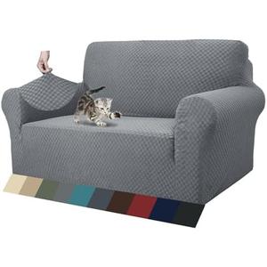 ZNSAYOTX 1 Piece Jacquard Couch Covers for 2 Cushion Couch High Stretch Loveseat Slipcover for Pets Dogs Anti Slip Love Seat Sofa Slipcover Furniture Protector (Loveseat, Light Grey)