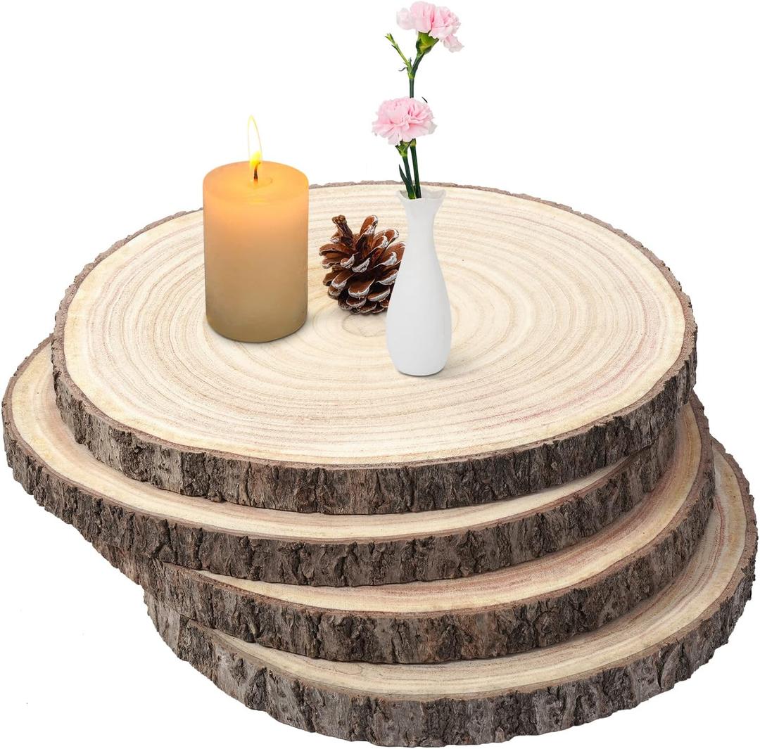 Large Wood Slices 4 Pcs 12-14 Inches Wood Rounds Natural Wood Slices for Centerpieces/Display/Crafts/Painting/Table Decor/Wood Burning/DIY Projects/Christmas Ornaments
