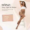 MANZI Shiny Pantyhose for Women 2 Pairs Shimmer Sheer Tights Ultra Silky (Brown)