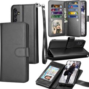 Tekcoo Galaxy A13 5G Case, Luxury PU Leather Wallet, Detachable Magnetic Hard Case, Kickstand, 11 Card Slots, Cash Holder, Folio Flip Cover [W-Black]