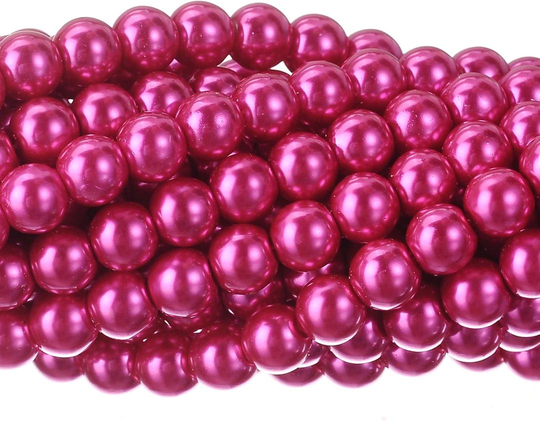 RUBYCA 200Pcs Czech Tiny Satin Luster Glass Pearl Round Beads Beading Jewelry Making 8mm Fuchsia
