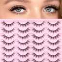 False Lashes Natural Look Wispy Eyelashes Manga Korean Spiky 16mm Short Faux Mink Eyelashes Cat Eye Natural Fake Eyelashes Strip Lashes Pack 14 Pairs